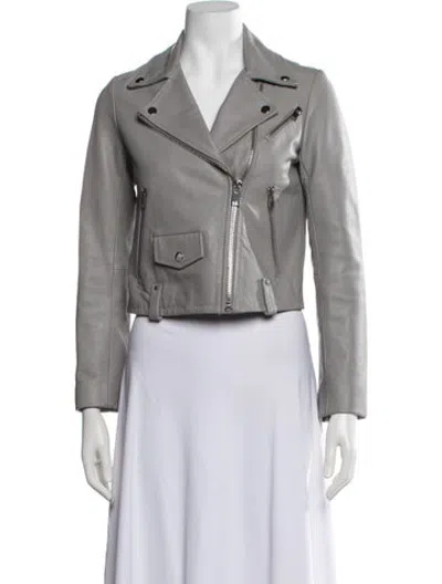 Pre-owned Maje Leather Biker Jacket In Grey