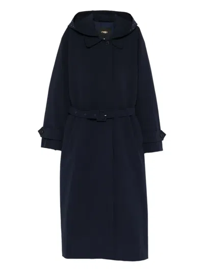 Maje Logo-embossed Coat In Blue