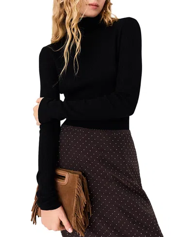 Maje Milko Wool Blend Ribbed Turtleneck Sweater In Black