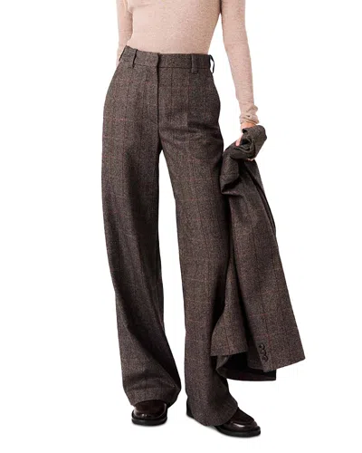 Maje Mixed Print Wool Blend Pants In Brown