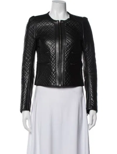 Pre-owned Maje Mongolian Lamb Tweed Pattern Biker Jacket In Black