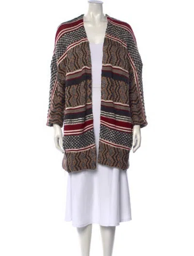 Pre-owned Maje Patterned Open Front Sweater In Neutrals/red