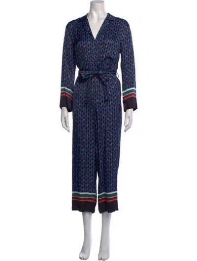 Pre-owned Maje Patterned V-neck Jumpsuit In Blue