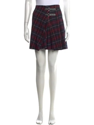 Pre-owned Maje Plaid Print Mini Skirt In Burgundy