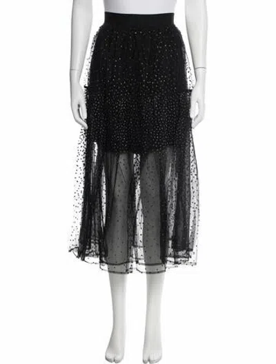Pre-owned Maje Polka Dot Print Midi Length Skirt In Black