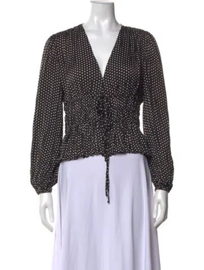 Pre-owned Maje Polka Dot Print V-neck Blouse In Black