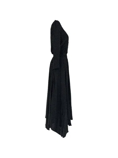 Pre-owned Maje Polka-dot V-neck Midi Dress In Black