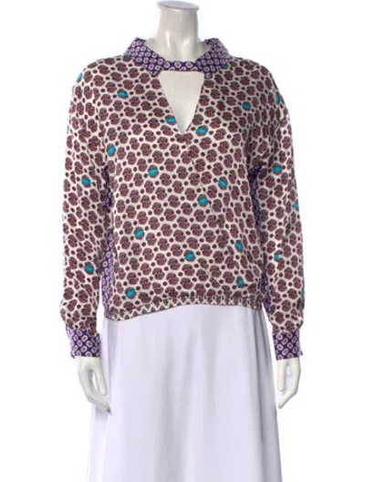 Pre-owned Maje Printed V-neck Blouse In Purple