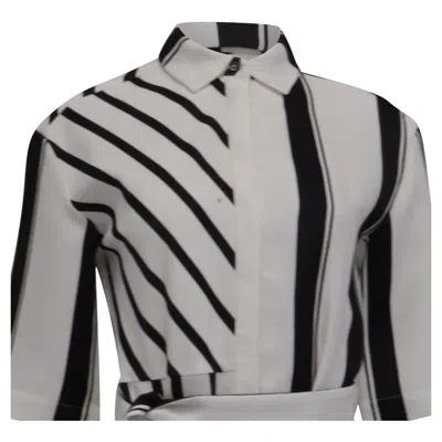 Pre-owned Maje Ronson Striped Belted Shirt Dress In White Viscose