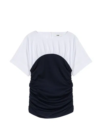 Maje Ruched Short-sleeve T-shirt In Blue