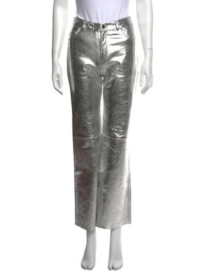 Pre-owned Maje Straight Leg Pants In Metallic/silver