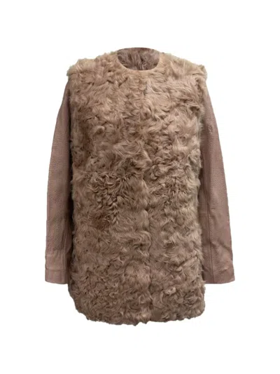 Pre-owned Maje Textured Shearling Coat In Neutral