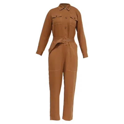 Pre-owned Maje Utility Jumpsuit In Rust Lyocell In Orange