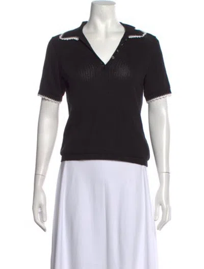 Pre-owned Maje V-neck Short Sleeve Polo In Black