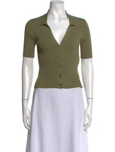 Pre-owned Maje V-neck Short Sleeve Polo In Green