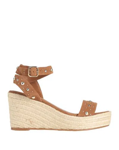 Maje Woman Espadrilles Camel Size 11 Leather In Multi