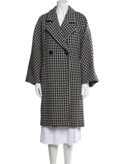 Pre-owned Maje Wool Houndstooth Print Coat In Black
