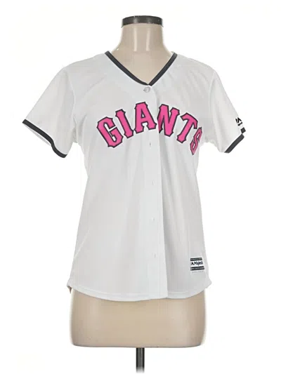 Pre-owned Majestic Short Sleeve Top White V-neck Tops