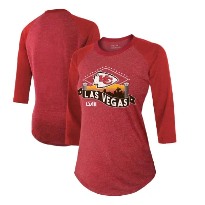 Majestic Threads  Red Kansas City Chiefs Super Bowl Lviii Vegas Raglan 3/4-sleeve Tri-blend T-shirt