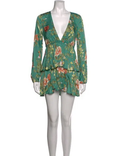 Pre-owned Majorelle Floral Print Mini Dress In Green