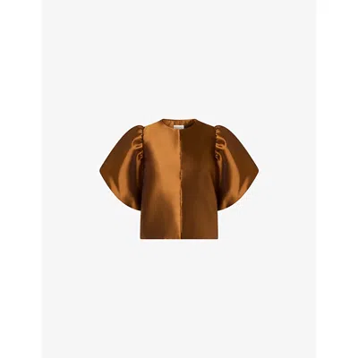 Malina Cleo Pouf Balloon Sleeve Blouse In Brown