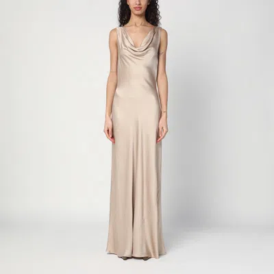 Malina Leah Dress In Champagne Colour Satin In Multicolor