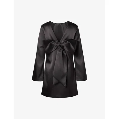 Malina Womens  Elna Bow-embroidered Satin Mini Dress In Black