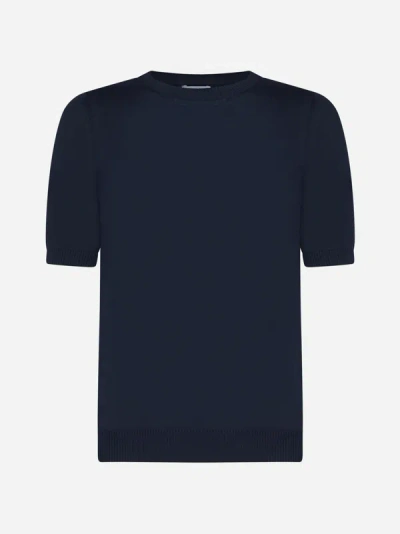 Malo Cotton Half-sleeved Jumper In Blue