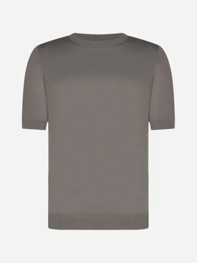 Malo Cotton Half-sleeved Sweater In Brown