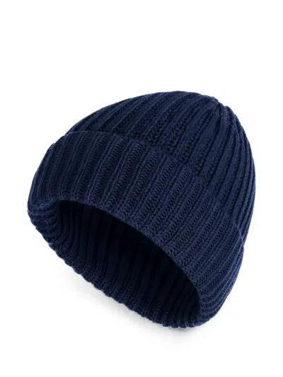 Malo Ribbed-knit Cashmere Beanie Hat In Blue