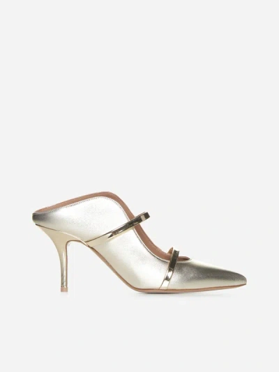 Malone Souliers Maureen Laminated Nappa Leather Mules In Platinum