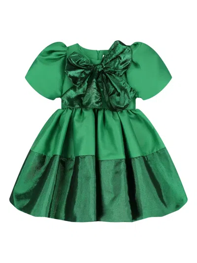 Mama Luma Kids' Bow Pleated Twill Dress In Green