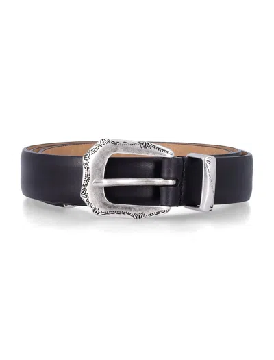 Mancini 1979 Western Buckle Leather Belt In Black