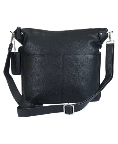 Mancini Pebbled Collection Susan Leather Crossbody Hobo Bag In Black