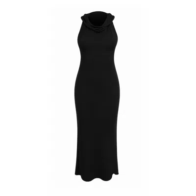 Mandragora Women's Hooded Maxi Dress With Open Back Lana Black