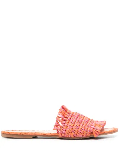 Manebi Woven-raffia Open-toe Slides In Orange
