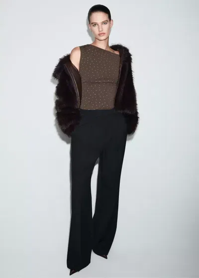 Mango Asymmetric Strass Top Brown