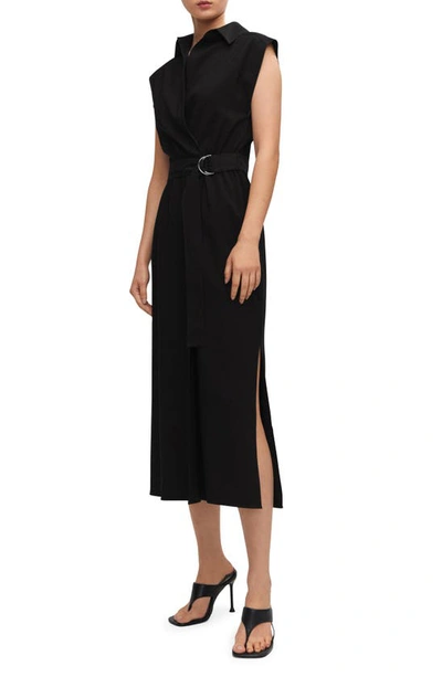 Mango Belted Shirt Dress In Black
