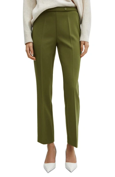 Mango Belted Straight Leg Ankle Pants In Green