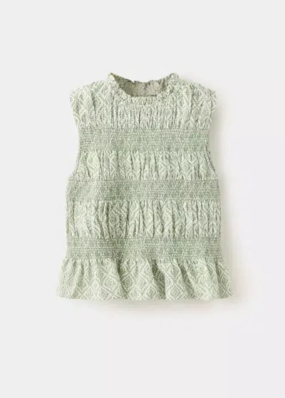 Mango Kids' Blouse 100 % Coton Froncé In Green