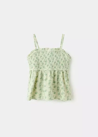 Mango Kids' Blouse À Bretelles À Imprimé Floral In Green