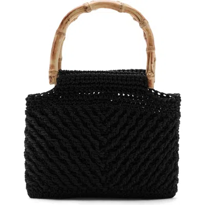Mango Braided Bamboo Handle Handbag In Black