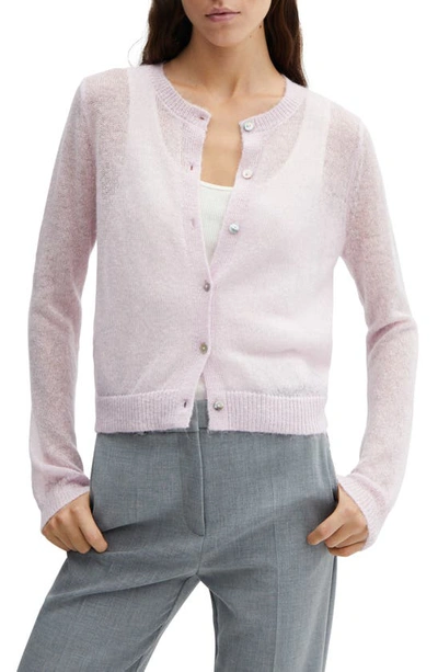 Mango Button Front Cardigan In Pastel Pink