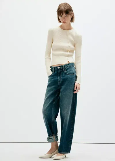 Mango Cardigan Asymétrique En Maille Côtelée In Blue