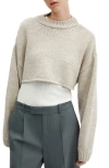 Mango Crewneck Crop Sweater In Light/ Pastel Grey