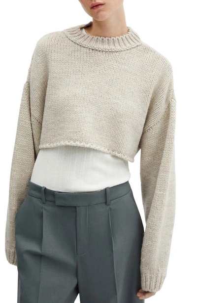 Mango Crewneck Crop Sweater In Light/ Pastel Grey