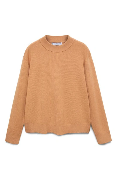 Mango Crewneck Knit Sweater In Medium Brown
