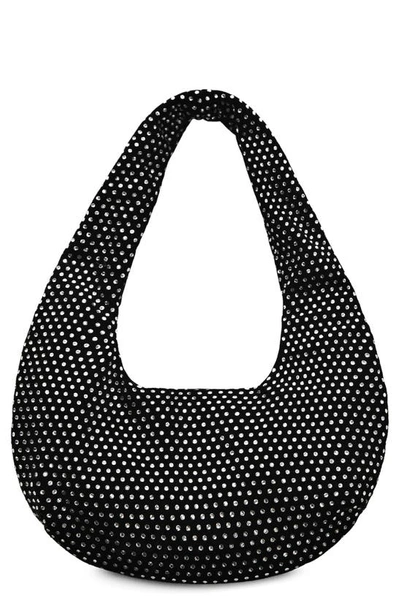 Mango Crystal Embellished Velvet Hobo Bag In Black