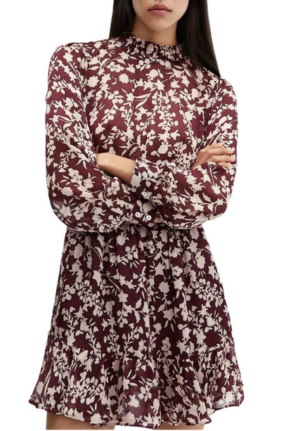 Mango Floral Print Long Sleeve Minidress In Maroon