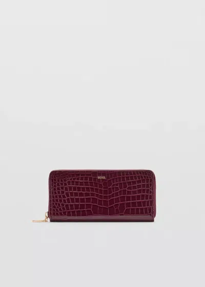 Mango Grand Portefeuille Effet Croco Brillant In Bordeaux